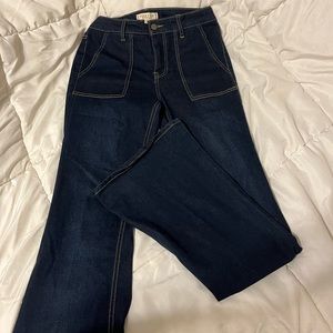High waisted dark denim flare jeans